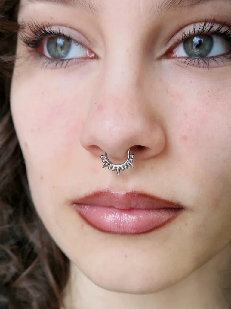 Piercing v nose, septum piercing s hrotami a kuličkami